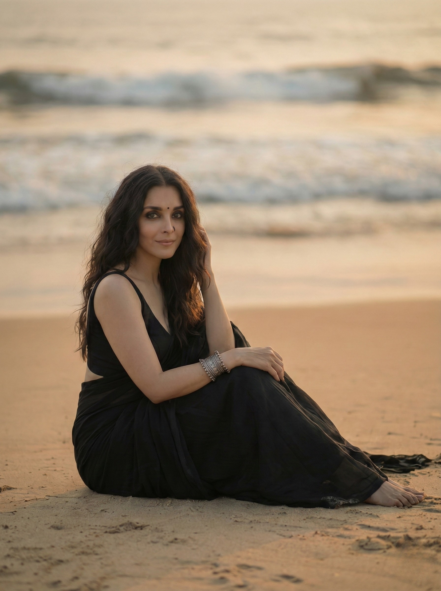 After Dark Black Mulmul Saree