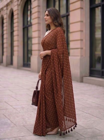 Dot Theory - Chocolate Polka Dot Modal Cotton Saree