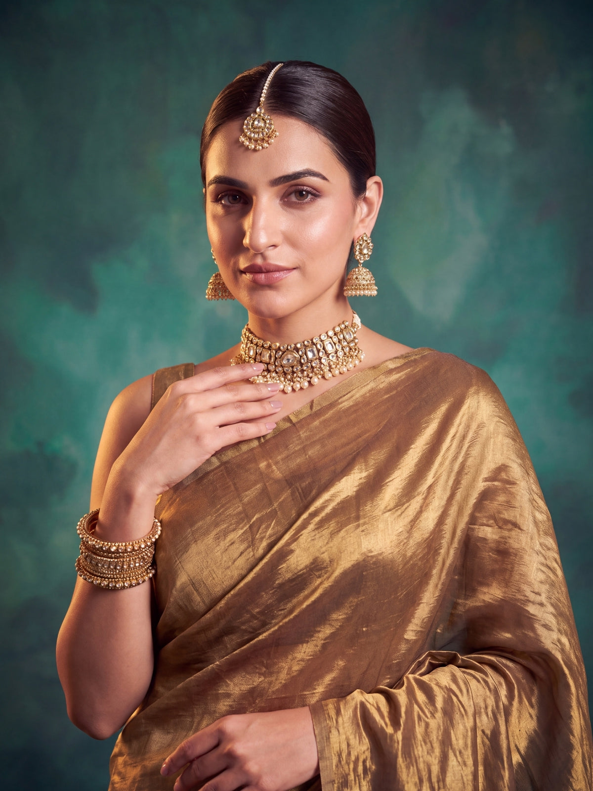 Eira - Plain Gold Handloom Tissue Saree