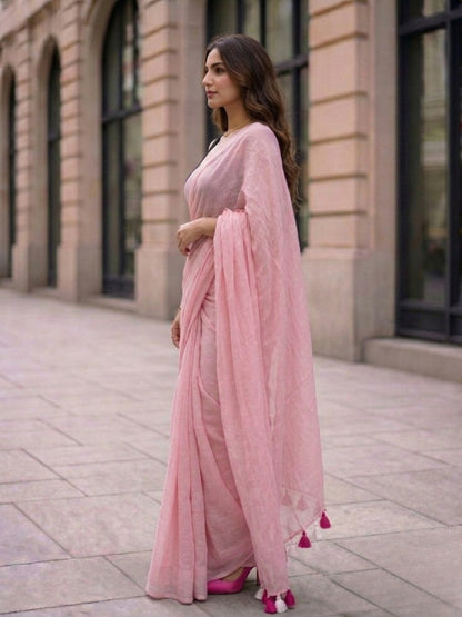 Fairy Tale - Plain Baby Pink Mul Modal Saree