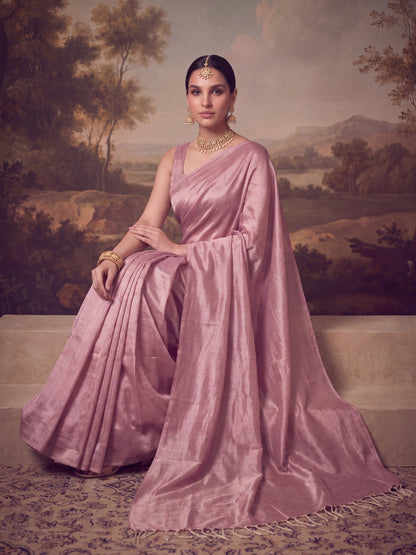 Rohini - Plain Pink Mul Cotton Tissue Saree