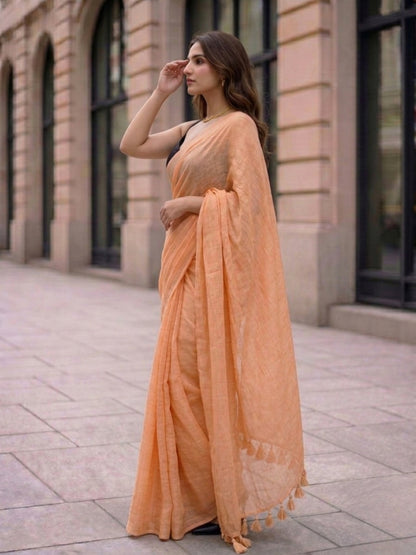 Dusty Rose - Plain Peach Mul Modal Saree
