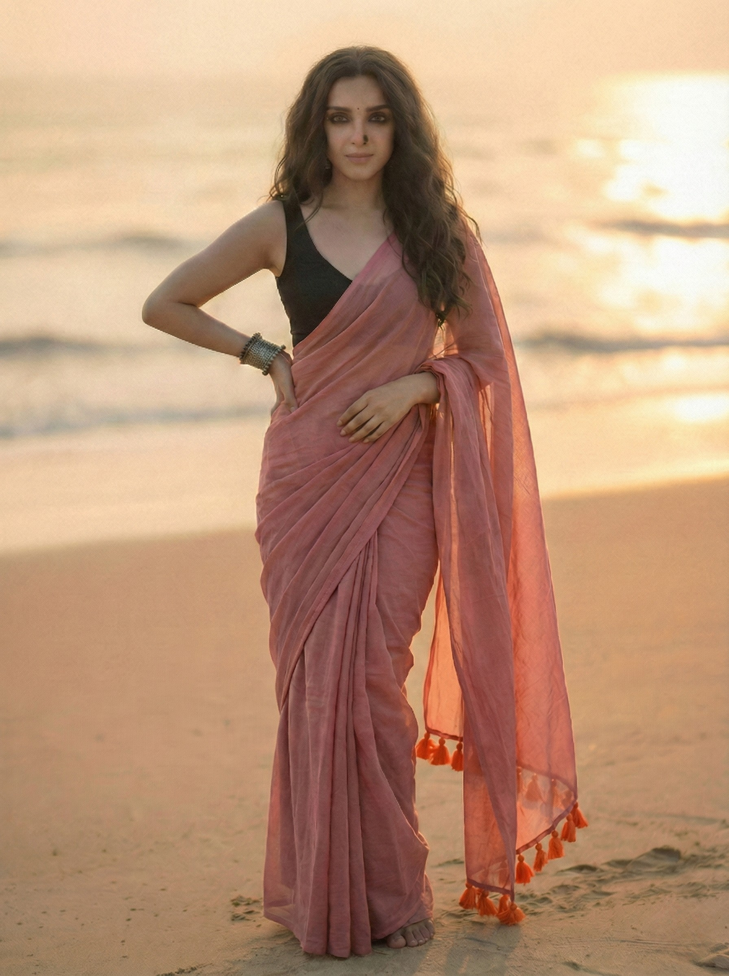 Mauve Melody Mul Saree