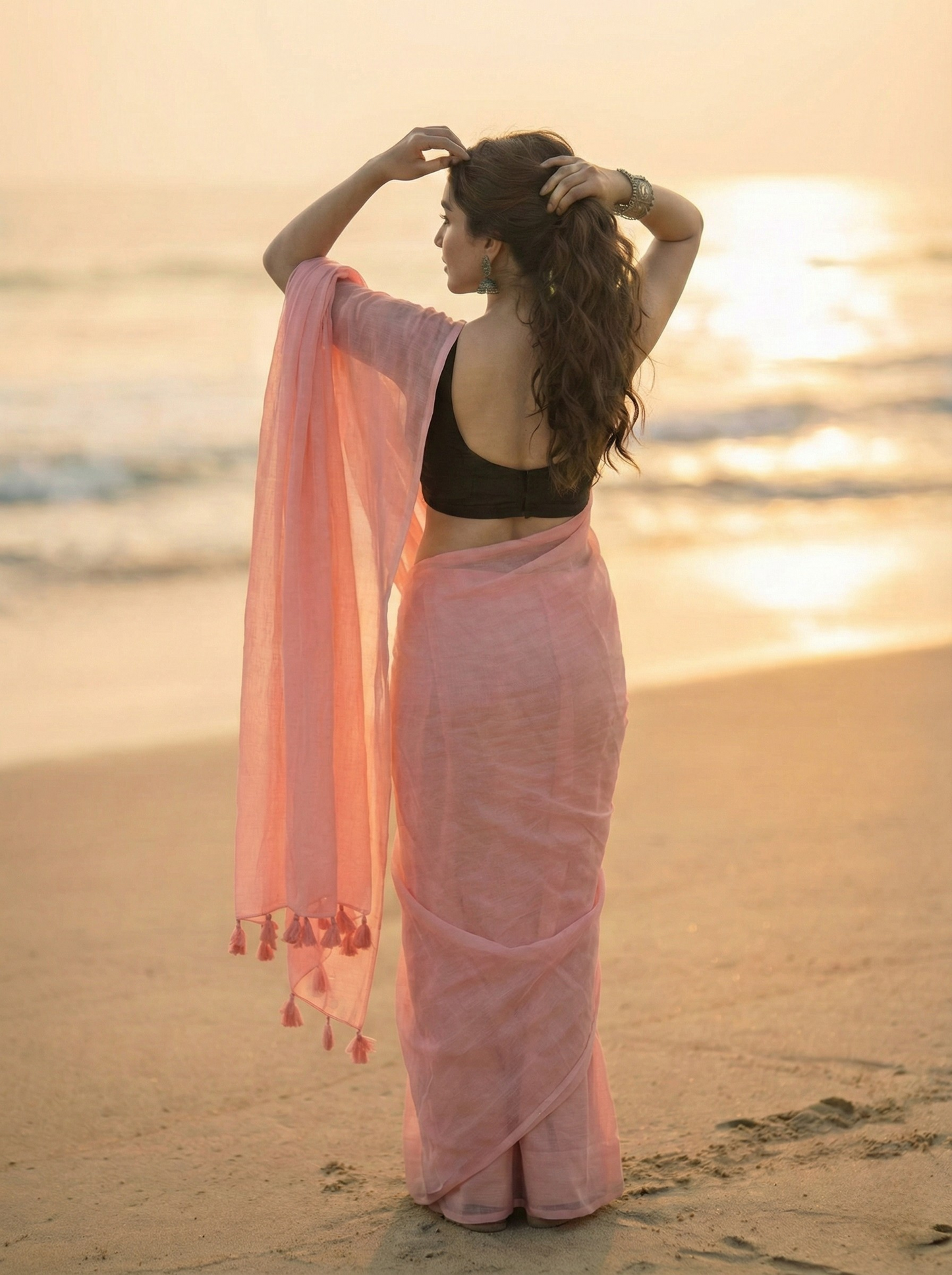 Coral Mist Mul Saree