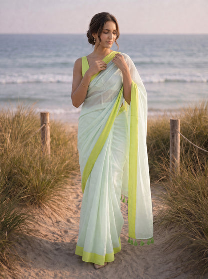 Salt Air - Seafoam Pure Mulmul Cotton Saree