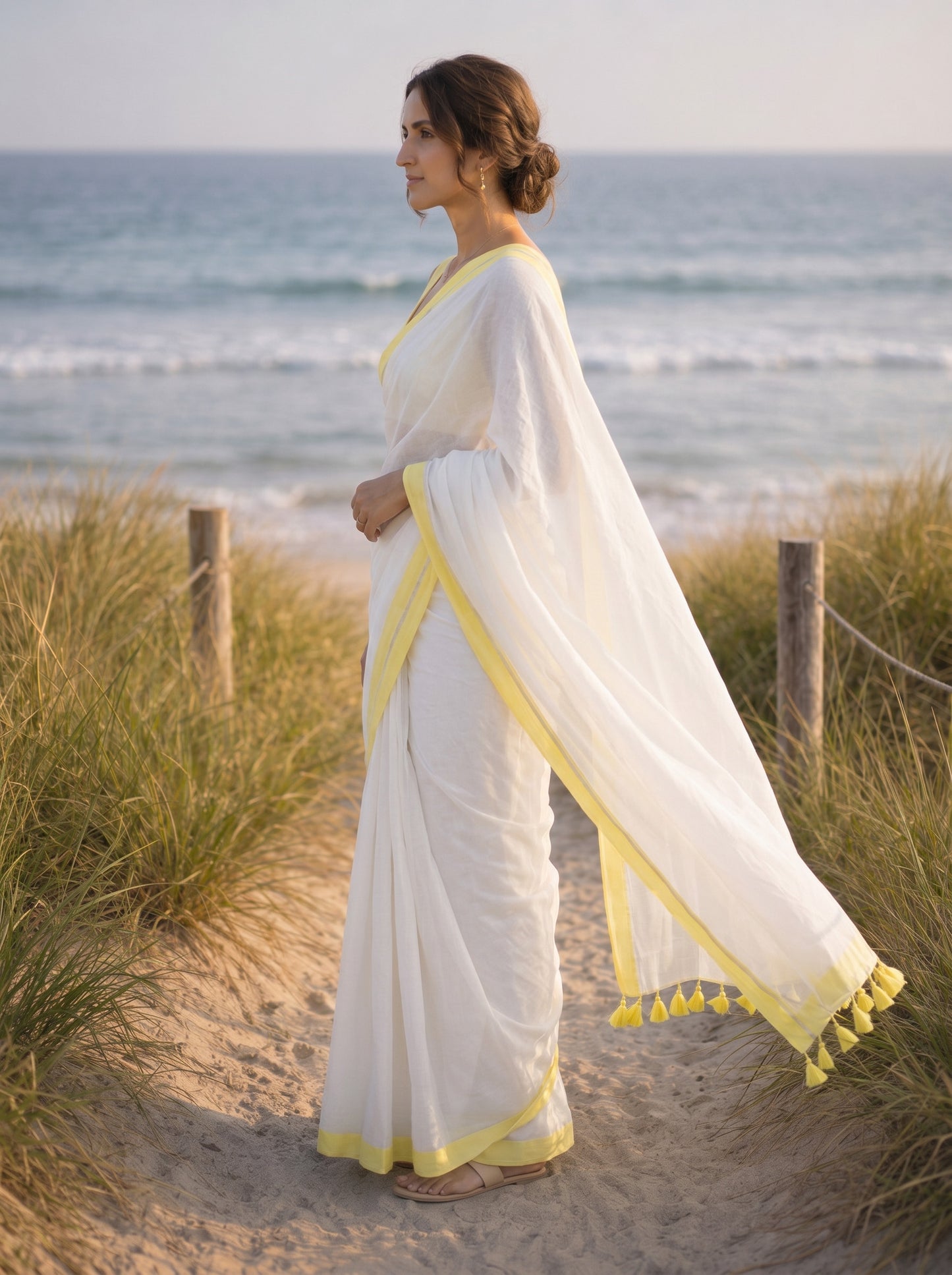 Bright Side - White Pure Mulmul Cotton Saree