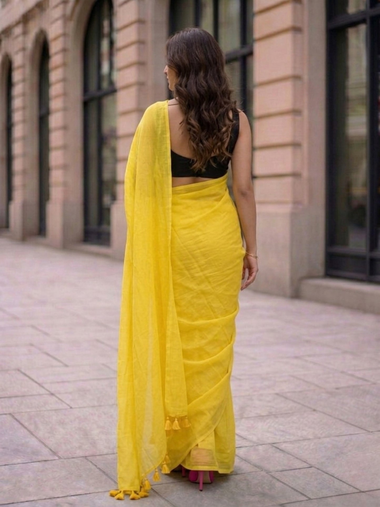 Lemonade - Plain Yellow Mul Cotton Saree