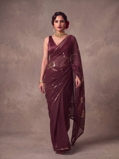 Midas - Resin Gold Sequin Pure Chiffon Partywear Saree