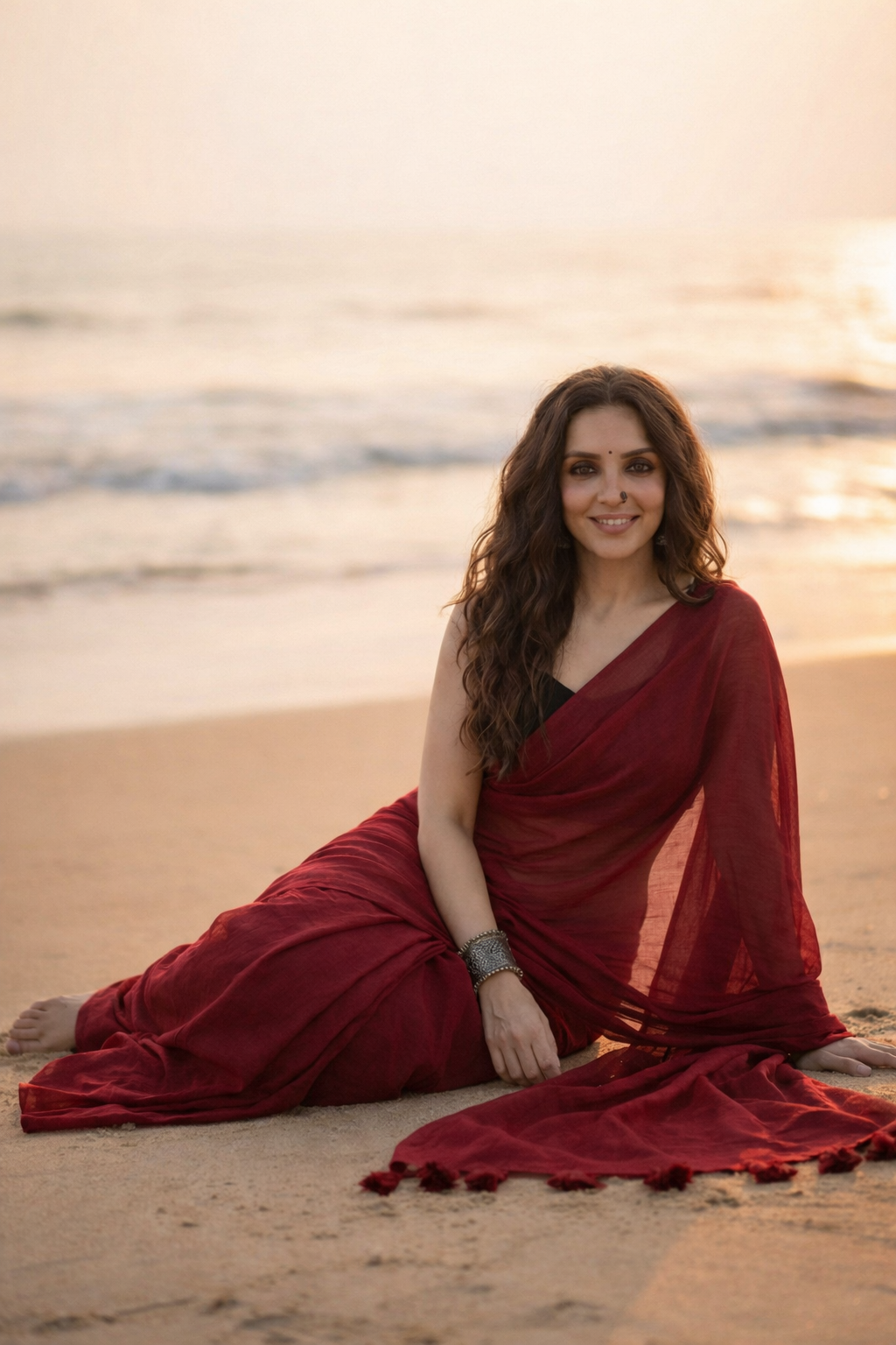 True Garnet - Plain Maroon Mul Modal Saree