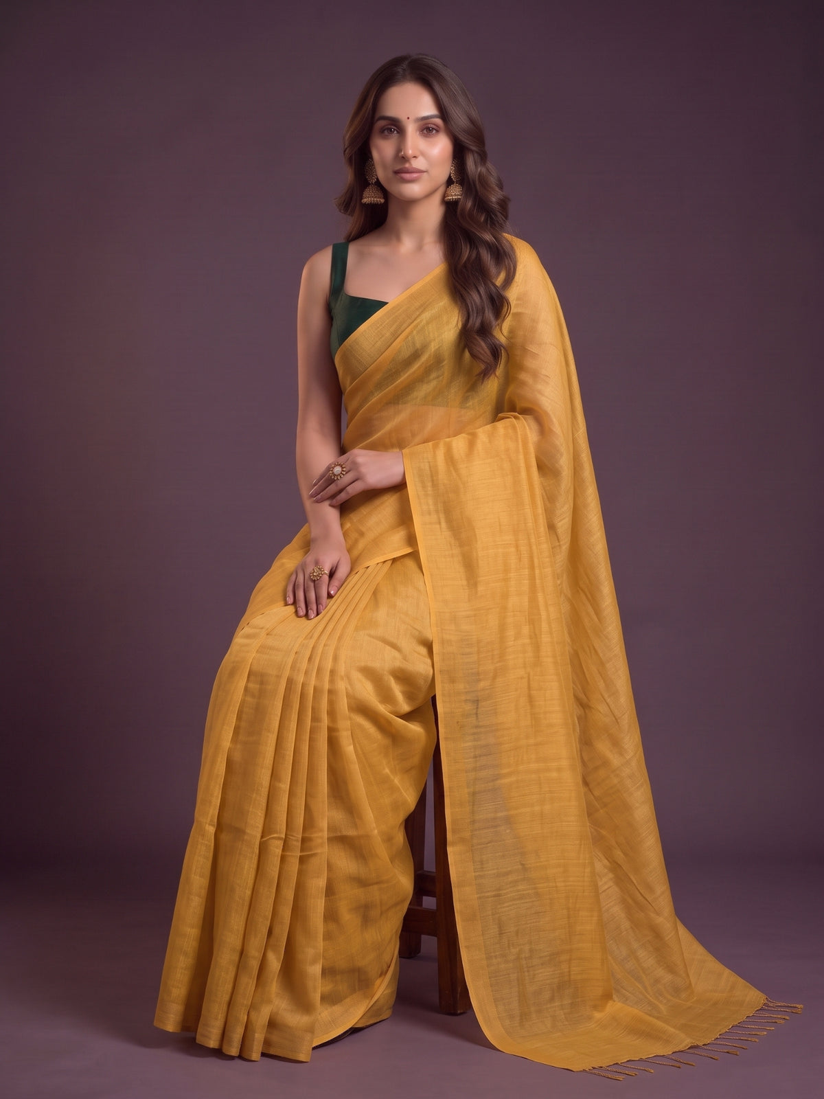 Mustard - Yellow Handloom Linen Tissue Saree