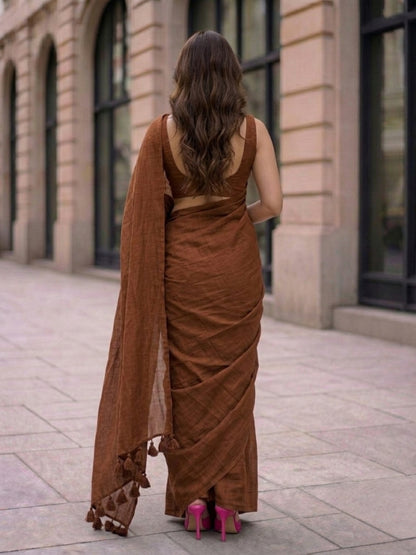 Cocoa - Plain Brown Modal Cotton Saree