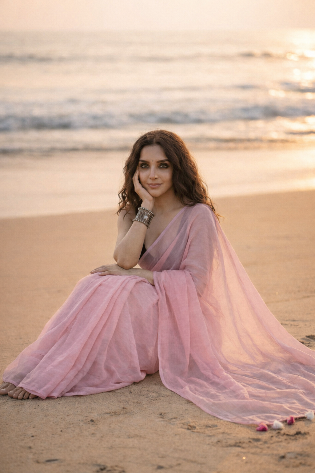 Fairy Tale - Plain Pink Mul Cotton Saree