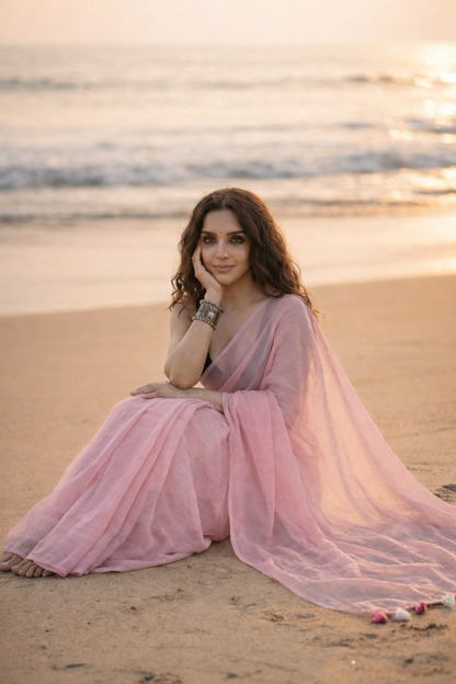 Fairy Tale - Plain Pink Mul Cotton Saree