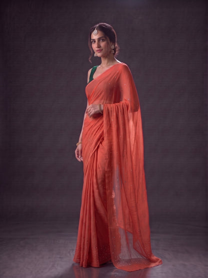 Encore - Coral Mukaish Work Chiffon Partywear Saree