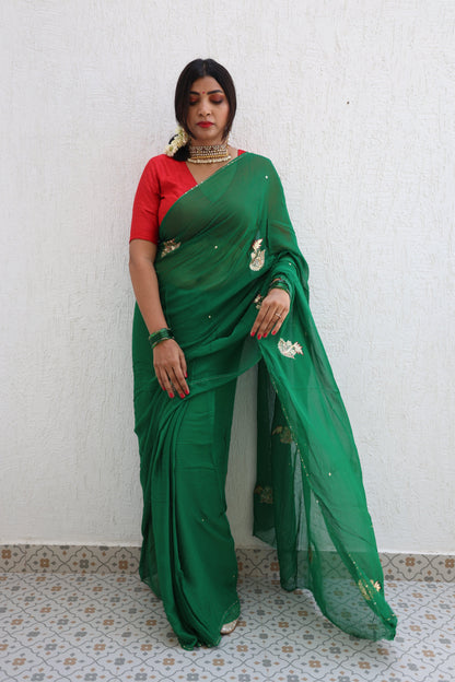 Evergreen Pure Handembroidered Chiffon Saree