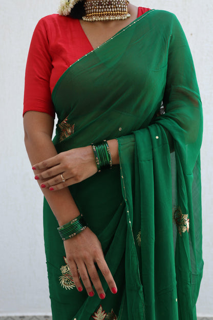 Evergreen Pure Handembroidered Chiffon Saree