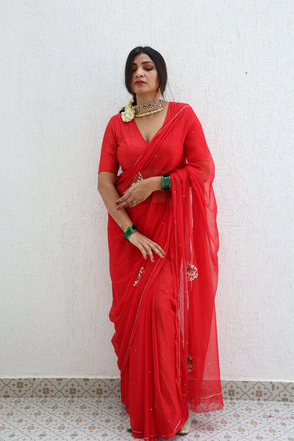 Suhaag Handembroidered Chiffon Saree