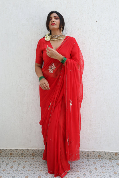 Suhaag Handembroidered Chiffon Saree