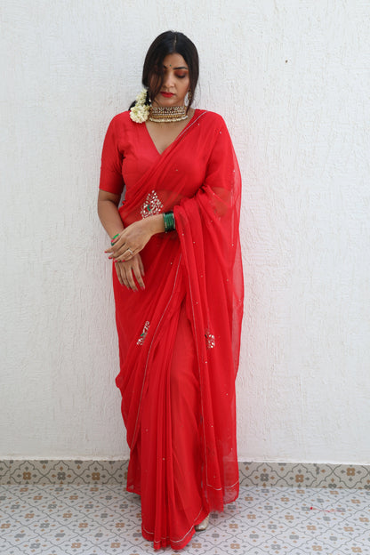Suhaag Handembroidered Chiffon Saree