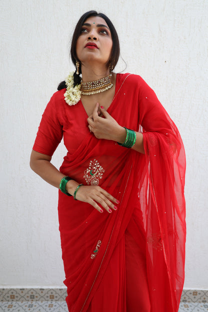 Suhaag Handembroidered Chiffon Saree