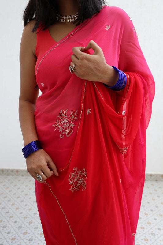 Pehla Pyaar Pure Handembroidered Chiffon Saree