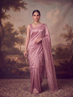 Rohini - Plain Pink Handloom Tissue Saree
