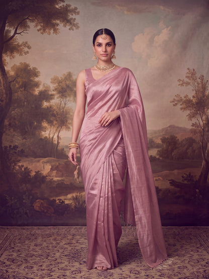 Rohini - Plain Pink Mul Cotton Tissue Saree