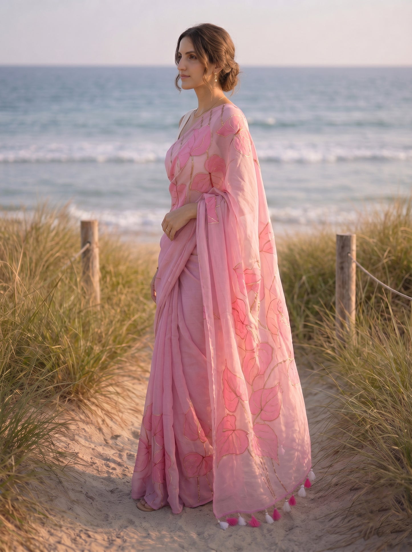 Anthuria- Blush Pink Handpainted Mulmul Saree