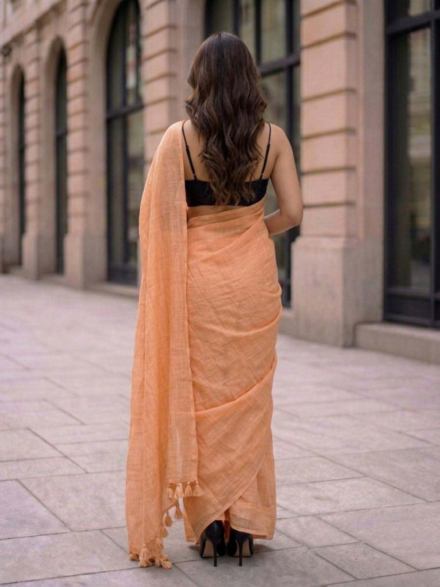 Dusty Rose - Plain Peach Mul Modal Saree