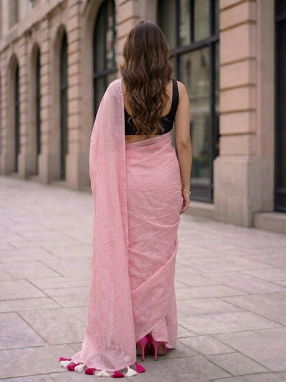 Fairy Tale - Plain Baby Pink Mul Modal Saree