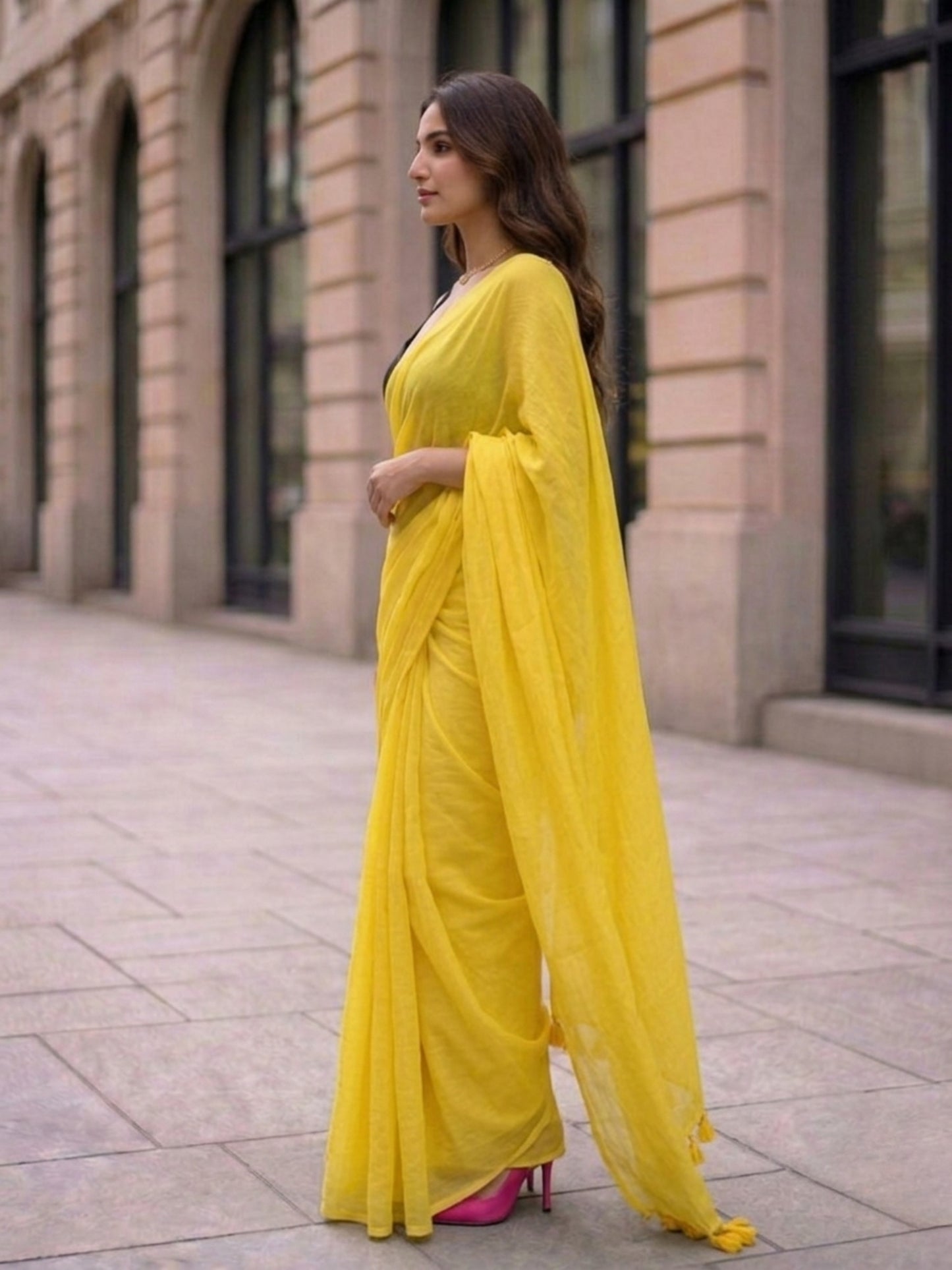 Lemonade - Plain Yellow Mul Cotton Saree