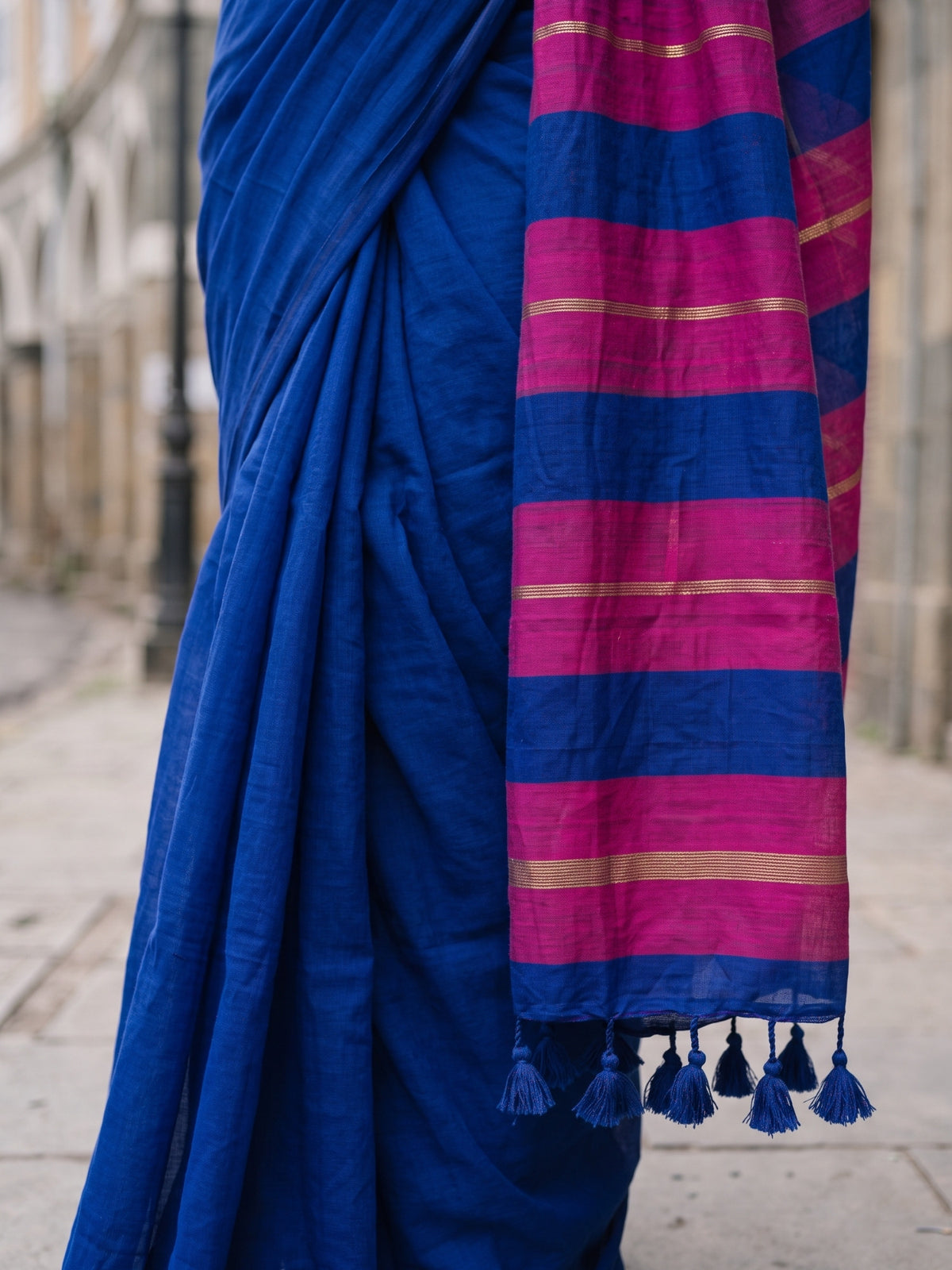 Inkstorm blue and magenta acrylic cotton saree, photo 6