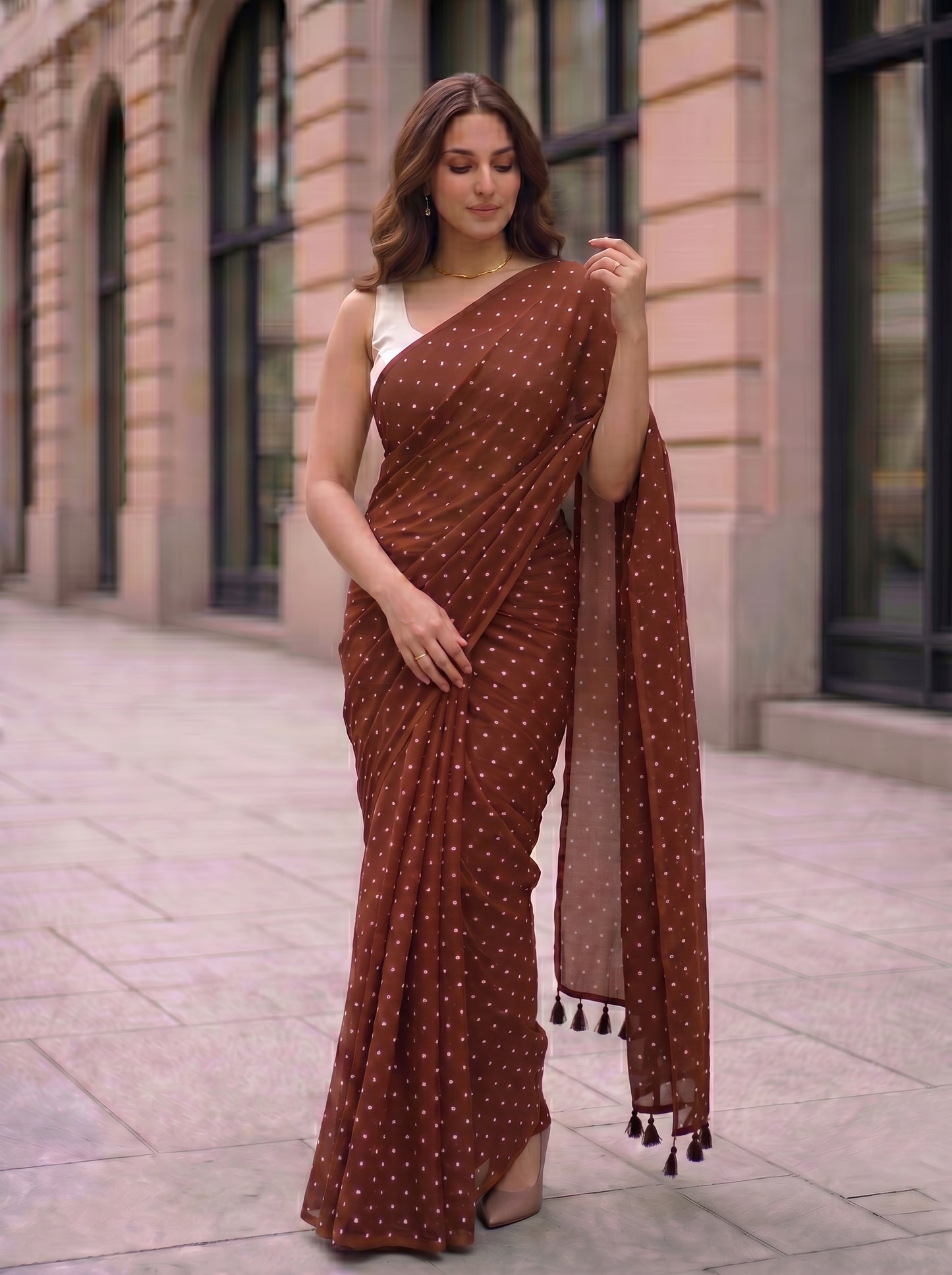 Dot Theory - Chocolate Polka Dot Modal Cotton Saree