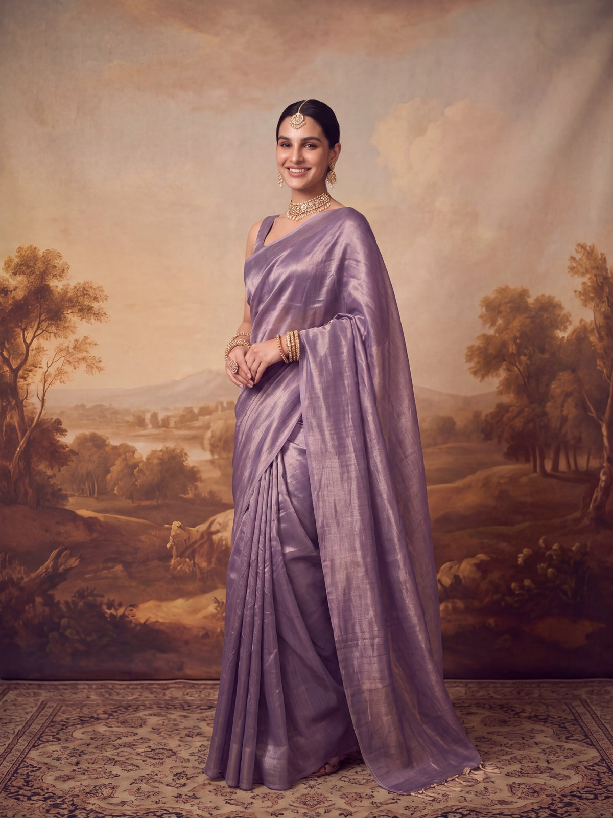 Tarini - Plain Purple Handloom Tissue Saree