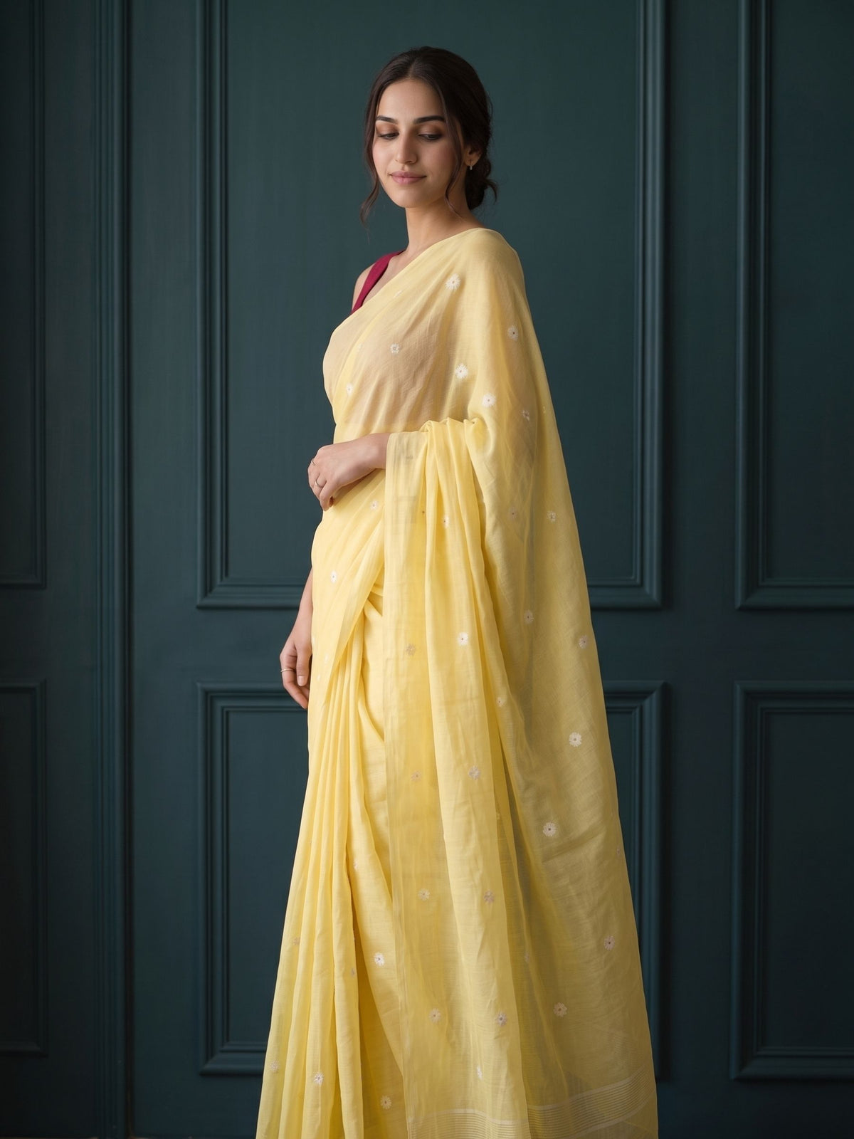 Naples - Yellow Floral Original Dhakai Jamdani Saree