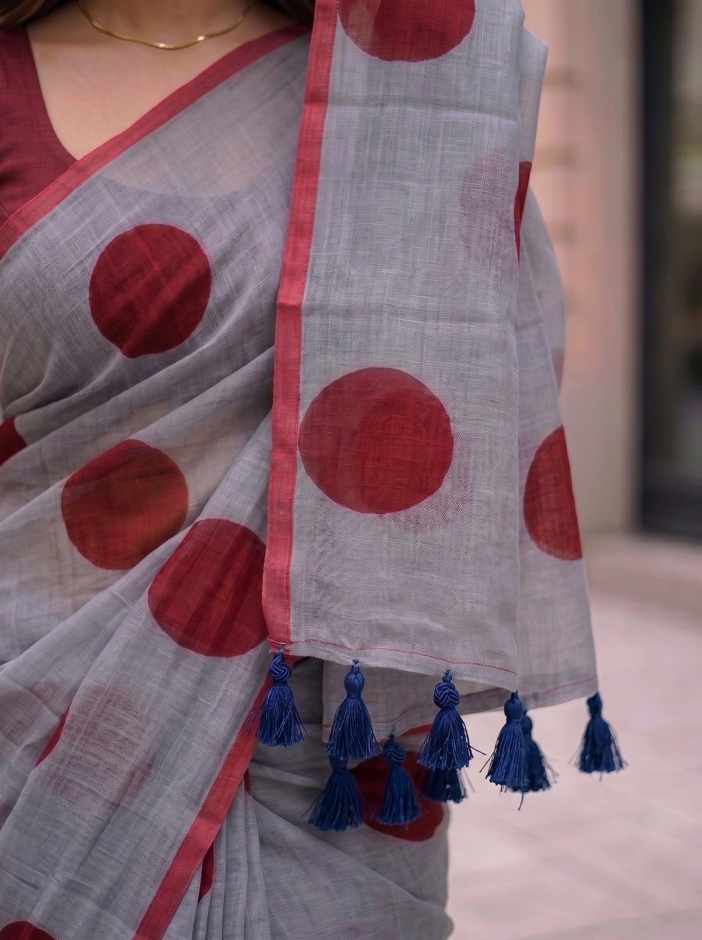 Spot On - Charcoal Polka Dot Mulmul Cotton Saree