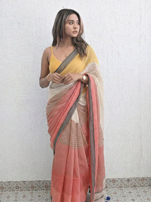 Tokyo - Multicolour Striped Mulmul Cotton Saree