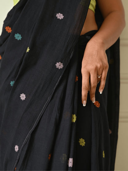 Bloom - Black Floral Original Dhakai Jamdani Saree