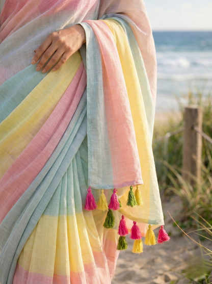 Saturday - Multicolour Striped Mulmul Cotton Saree