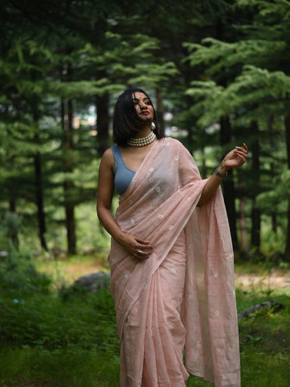 Feather Pink - Floral Original Dhakai Jamdani Saree