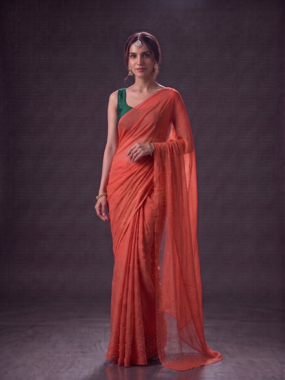 Encore - Coral Mukaish Work Chiffon Partywear Saree