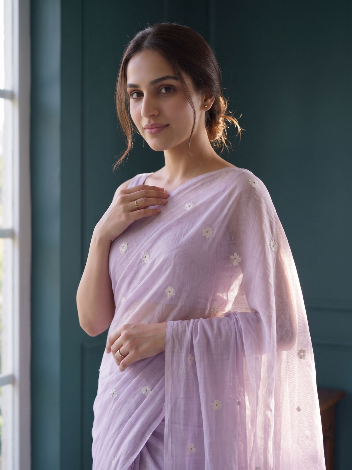 Lilac Bloom - Lavender Floral Original Dhakai Jamdani Saree