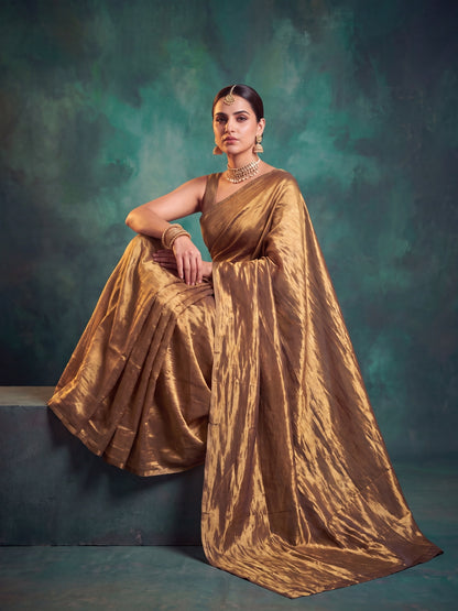 Eira - Plain Gold Handloom Tissue Saree