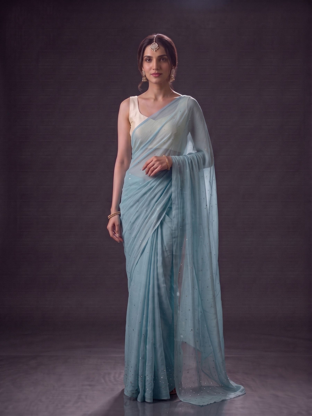 Curtain Call - Blue Mukaish Work Chiffon Partywear Saree