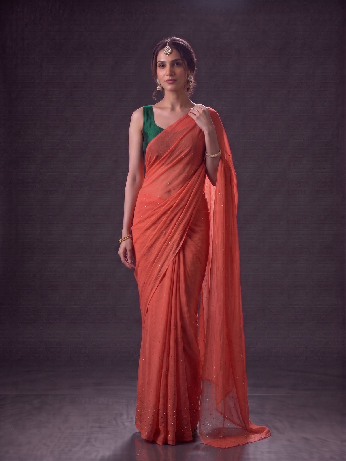 Encore - Coral Mukaish Work Chiffon Partywear Saree