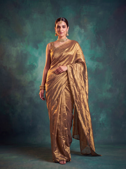 Eira - Plain Gold Handloom Tissue Saree