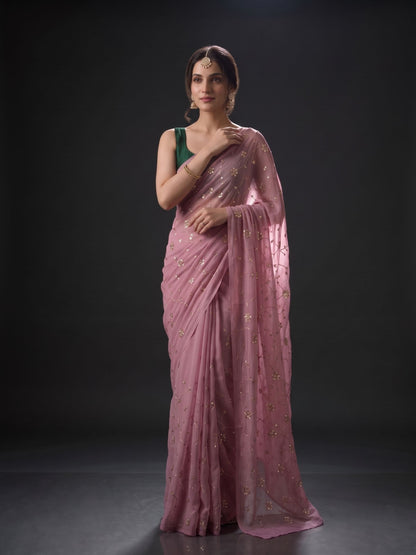 Socialite - Old Rose Sequin Chiffon Partywear Saree
