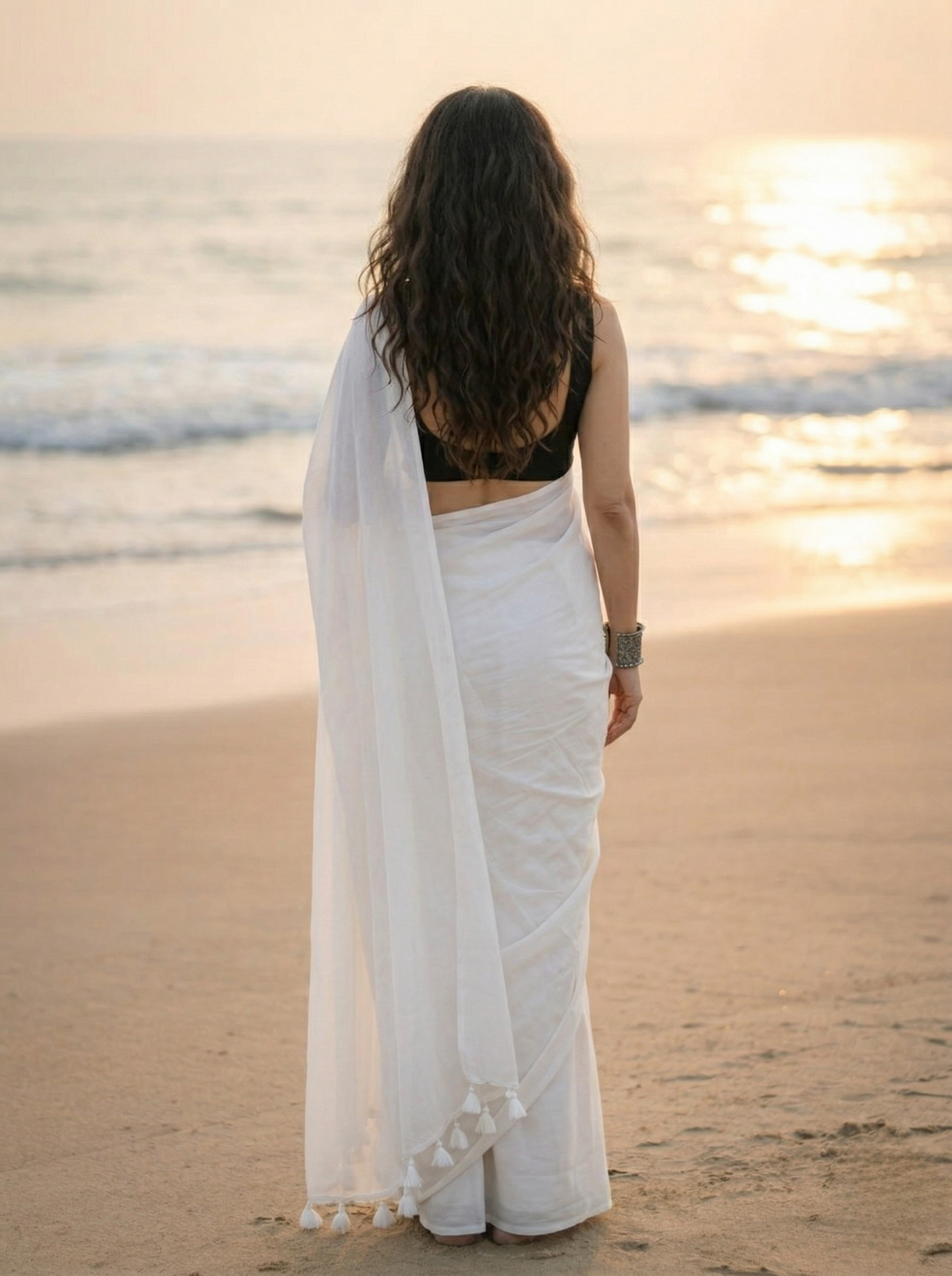 Vanilla Mousse - Plain White Mul Cotton Saree