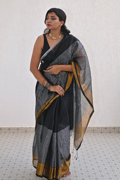 Gilded Black Mul Tissue Saree