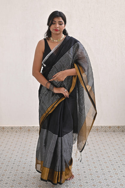 Gilded Black Mul Tissue Saree